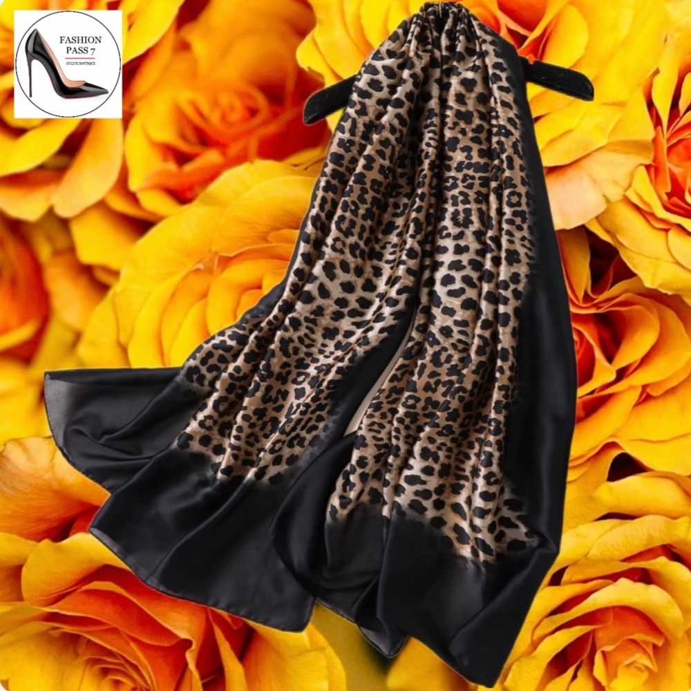 Luxury 100% SILK SATIN Large Shawl Leopard Print Scarf Animal Print Wrap Coverup